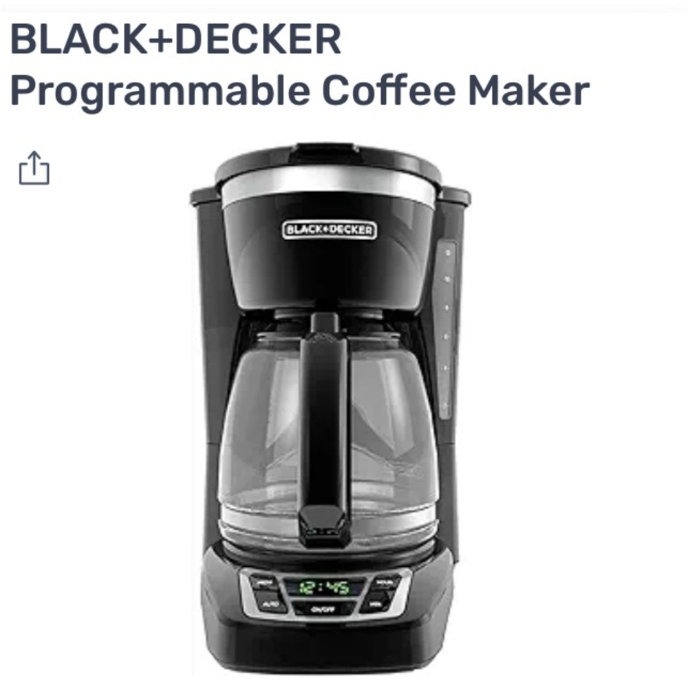 NWOT Black & Decker Black Programmable Coffee Maker- 12 cups